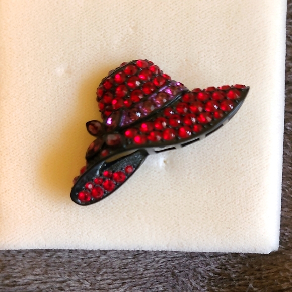 Red Rhinestone Hat Brooch - Picture 1 of 2